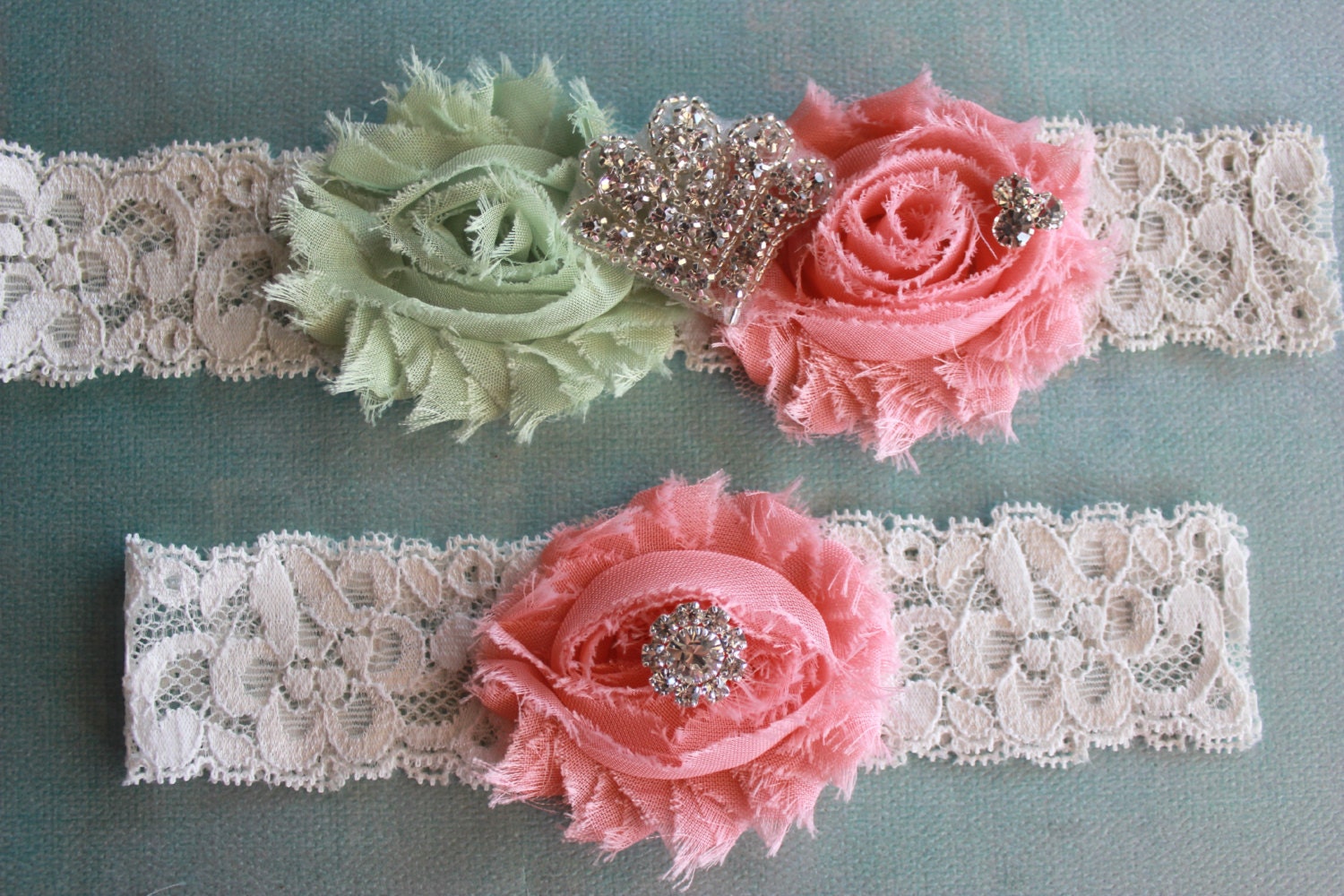 Wedding Garter Set Toss Garter Shabby Wedding by BridalGoddess