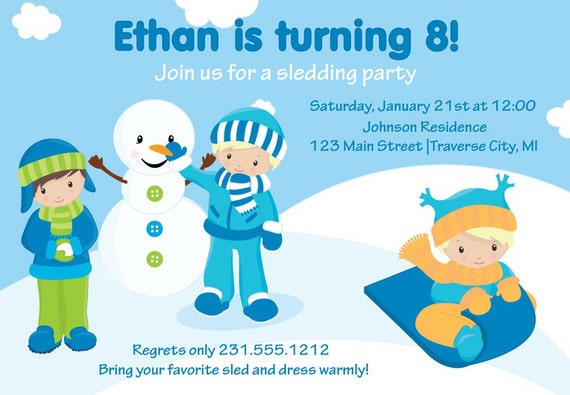 Boys Sledding Invitation - Winter Wonderland Birthday Party Invite - Printable Il_570xn