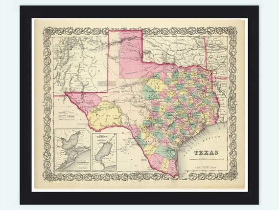 Old Map Texas 1856 United States of America by OldCityPrints