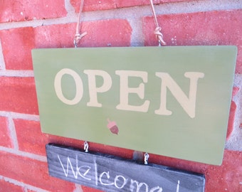 OPEN/CLOSED SIGN 2 sided hand painted with attached chalkboard in Basil ...