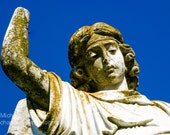 stone angel moss green cemetery blue sky home decor peaceful fine art photography - il_170x135.475681946_h6ft