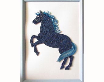 Wall Hanging Quilled Horse, Blue Horse Wall Art, Horse Quilling Picture, Year of the Blue Horse Picture, Paper Quilling Art