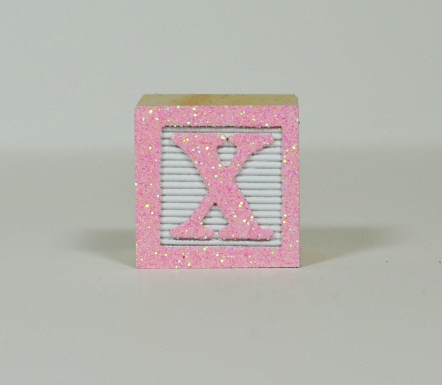 Personalized Alphabet Blocks Pink Glitter on White Color