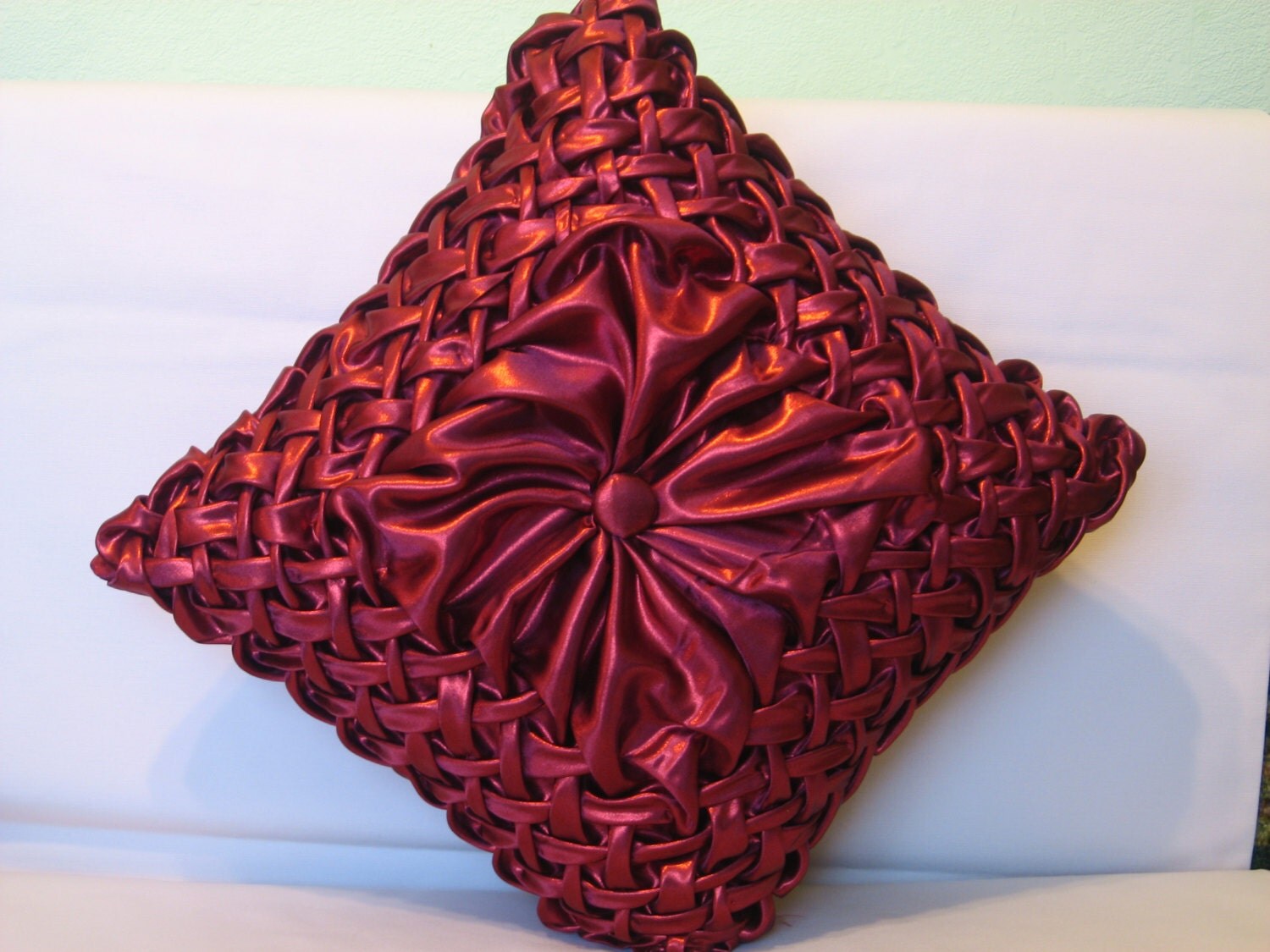 Burgundy Dark red Smocked Decorative Handmade Throw