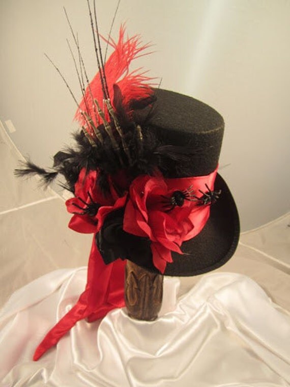Halloween Top Hat Black Felt Skelton Spiders by EmilyWayHats