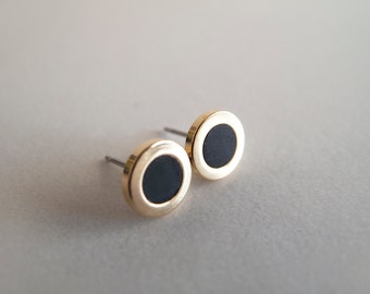 Black Gold Stud Earrings - Hypoallergenic Surgical Steel Posts
