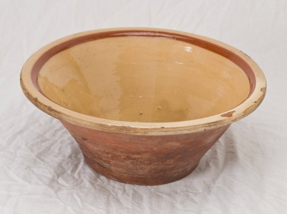 Rustic Hand Thrown Terra Cotta Bowl w Slip Decoration and Clear Overglaze