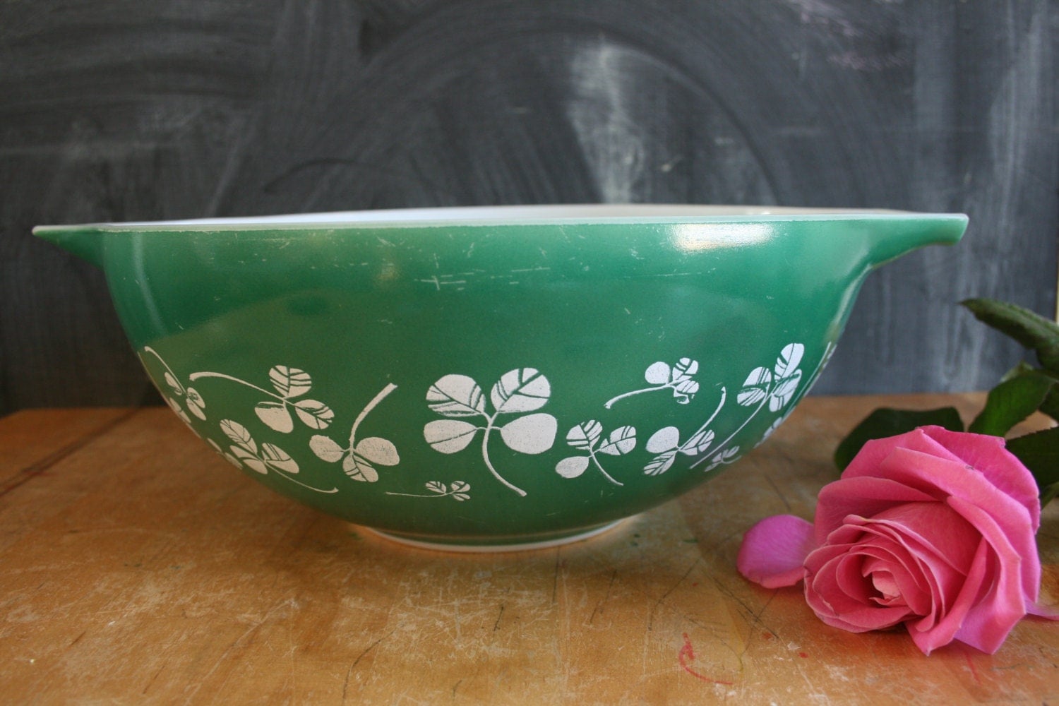 SALE Green Pyrex bowl Vintage JAJ Shamrock or