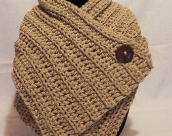 Chunky Tan Tweed Ribbed Cowl Neckwarmer