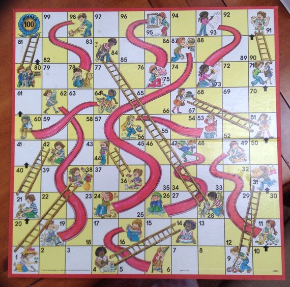 Vintage Chutes and Ladder Game Board