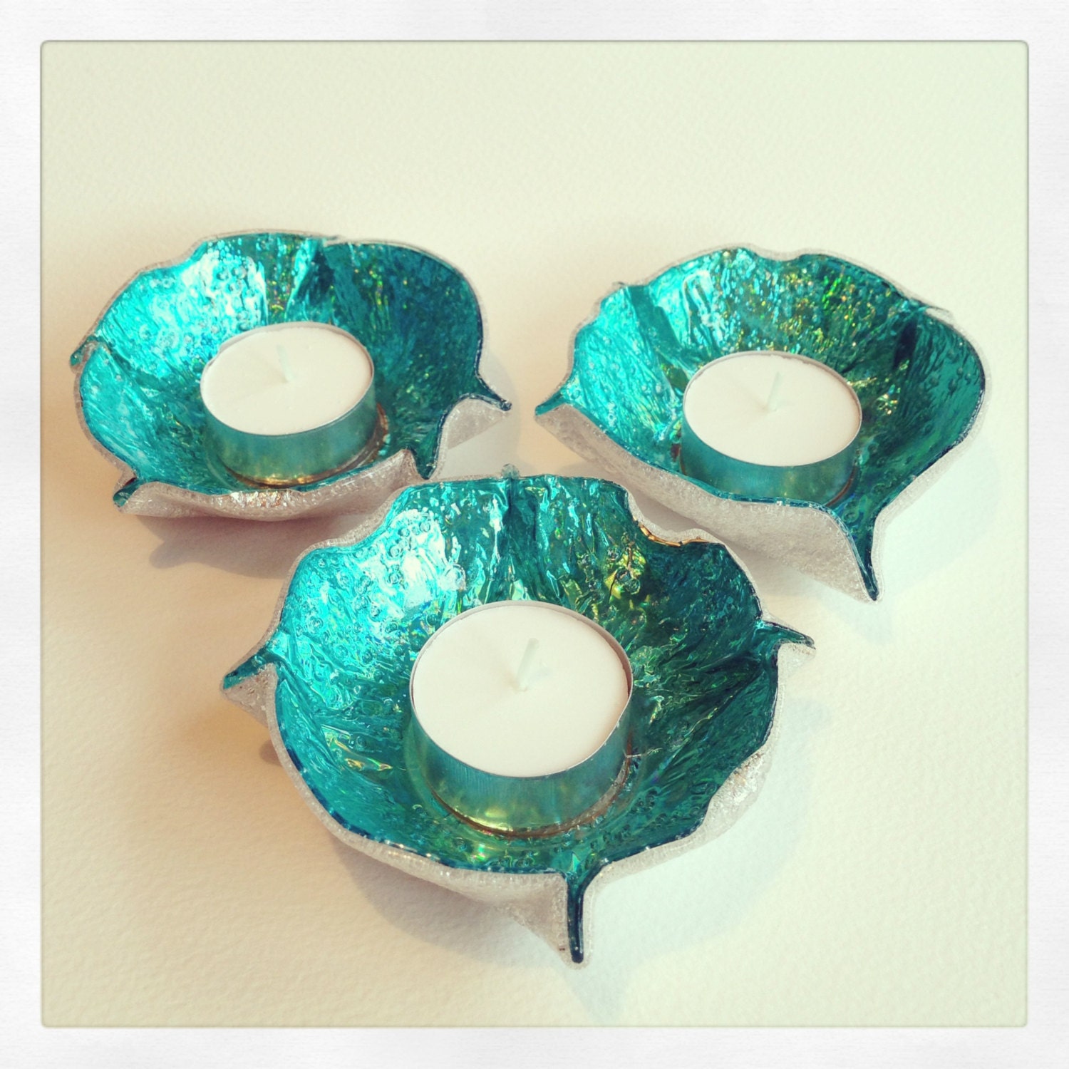 Recycled CD Tea Light Holder. Set of Three