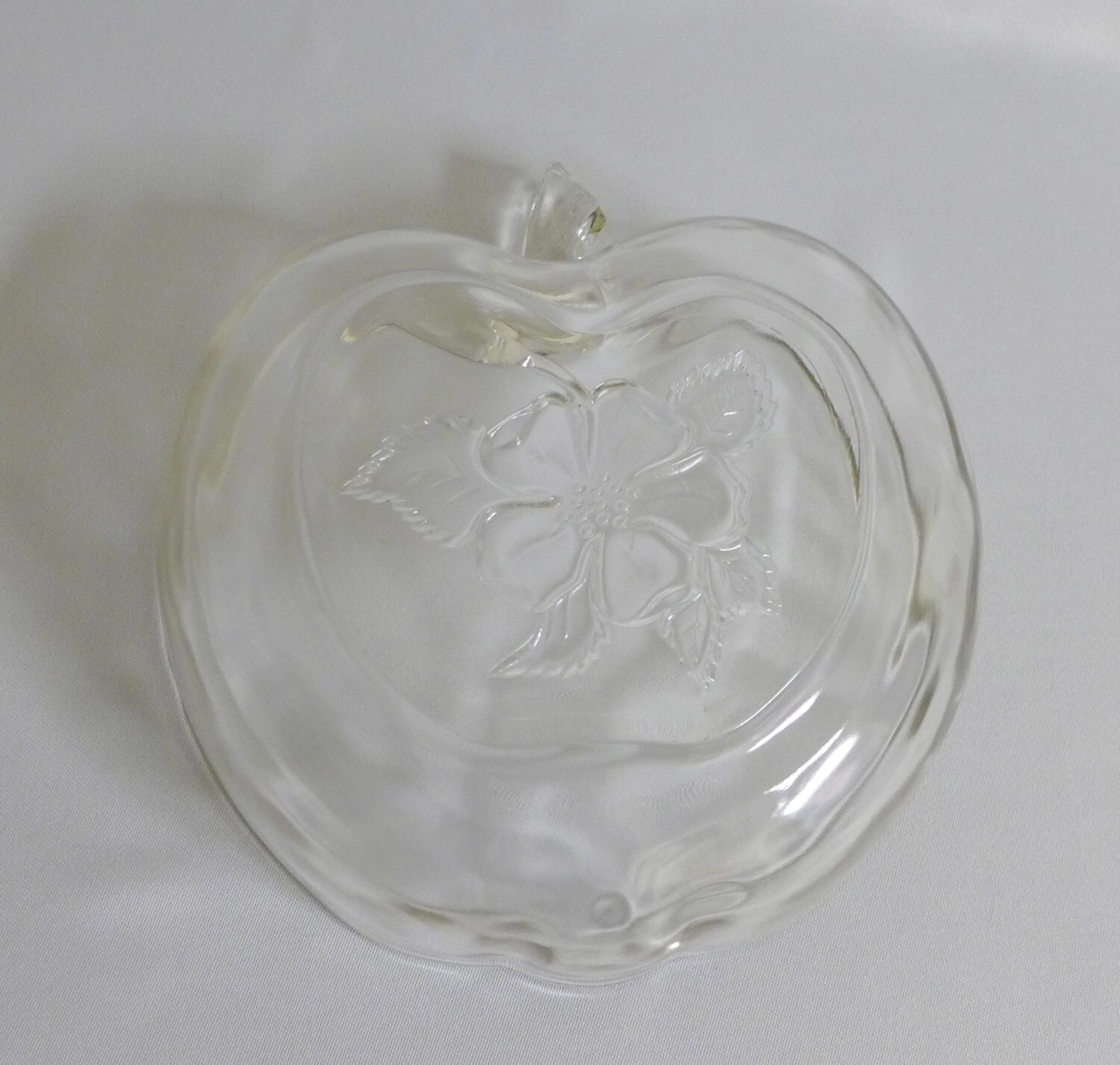 Large Glass Apple Bowl Vintage Clear Glass Apple Blossom