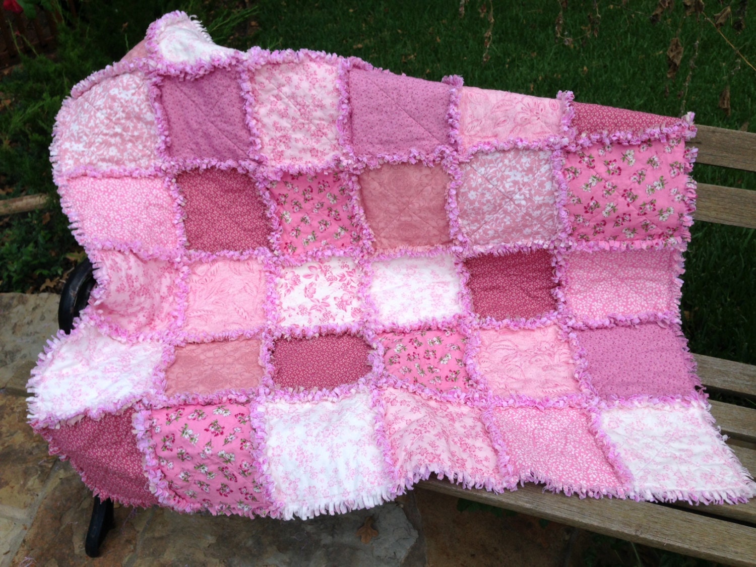 Pink rag quilt pink baby blanket pink nursery by BlueSheepBoutique