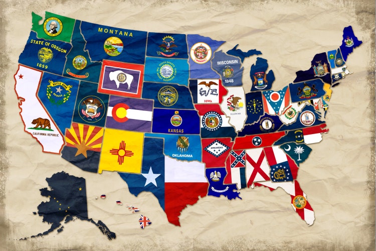 Map of the United States with Flags Geography by GottaTeachEmAll