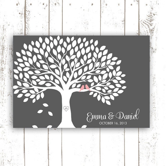 Guest Book Tree - Guest Book Alternative for 150 Guest Signatures - Pink and Grey Wedding Guestbook