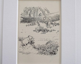 Original 1936 Edition Winnie-the-Pooh A.A.Milne Print (Book illustration) - Mounted Print