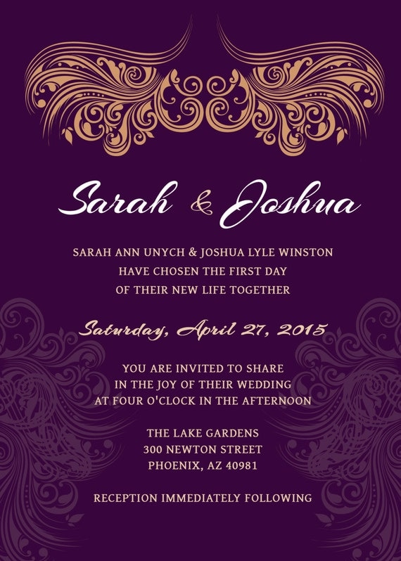 WEDDING INVITATION Deep Purple Gold Printable Wedding