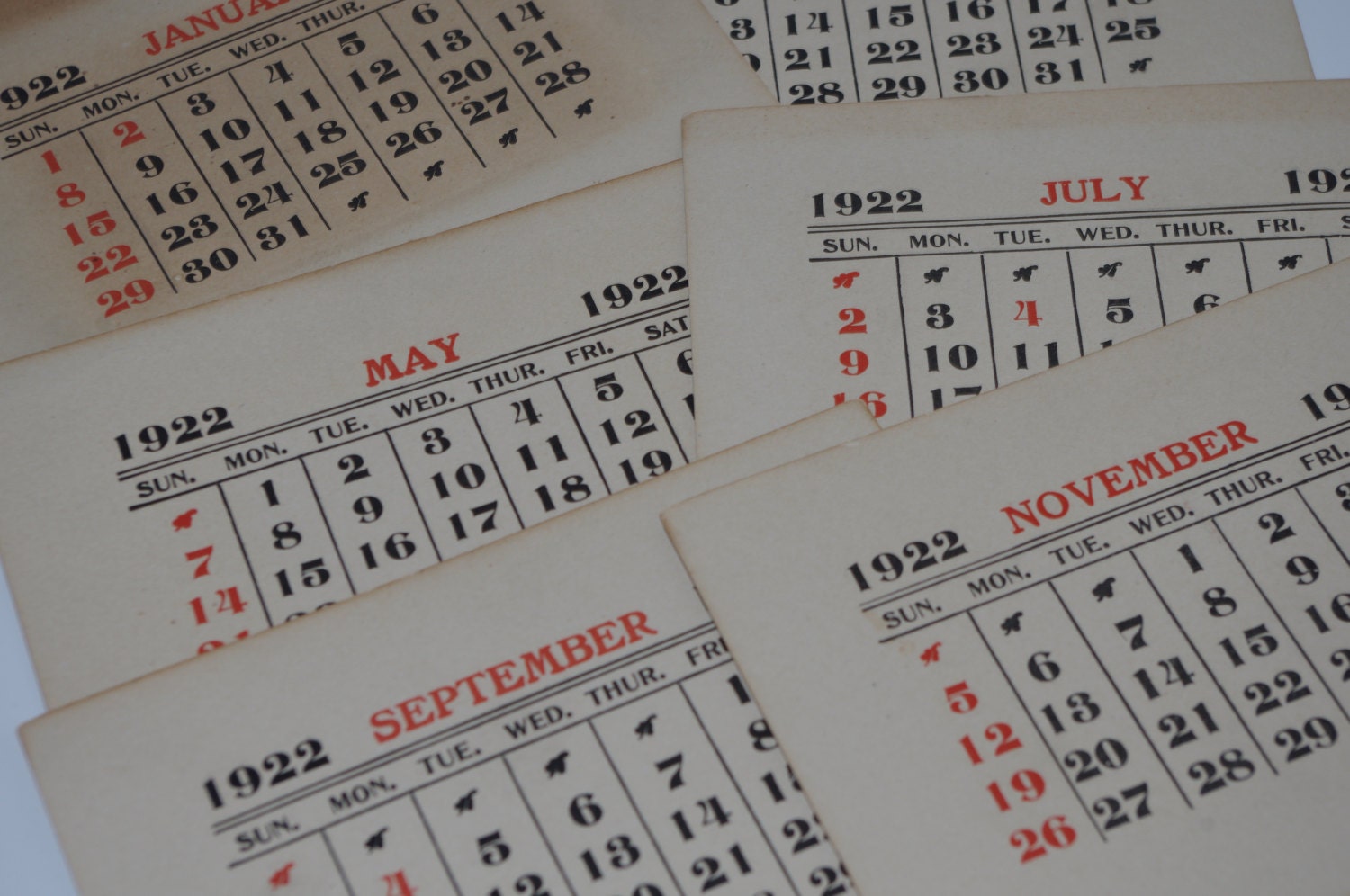 Vintage Paper Calendar Cards 1922 Set of by JunkinForJoyPapers