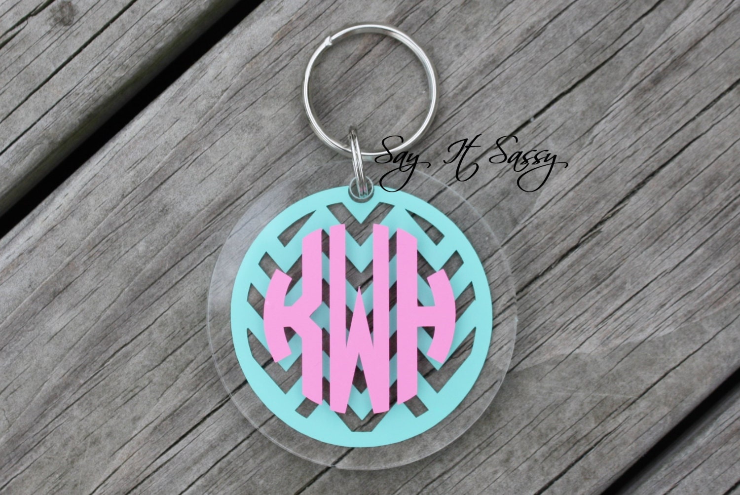 Download Chevron Circle Monogram Keychain Acrylic Personalized Key