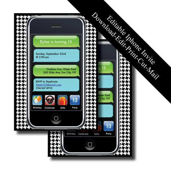 iPhone Birthday Invitation Instant Download Editable Text
