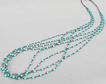 Multi Strand 4mm Turquoise Bead Long Necklace