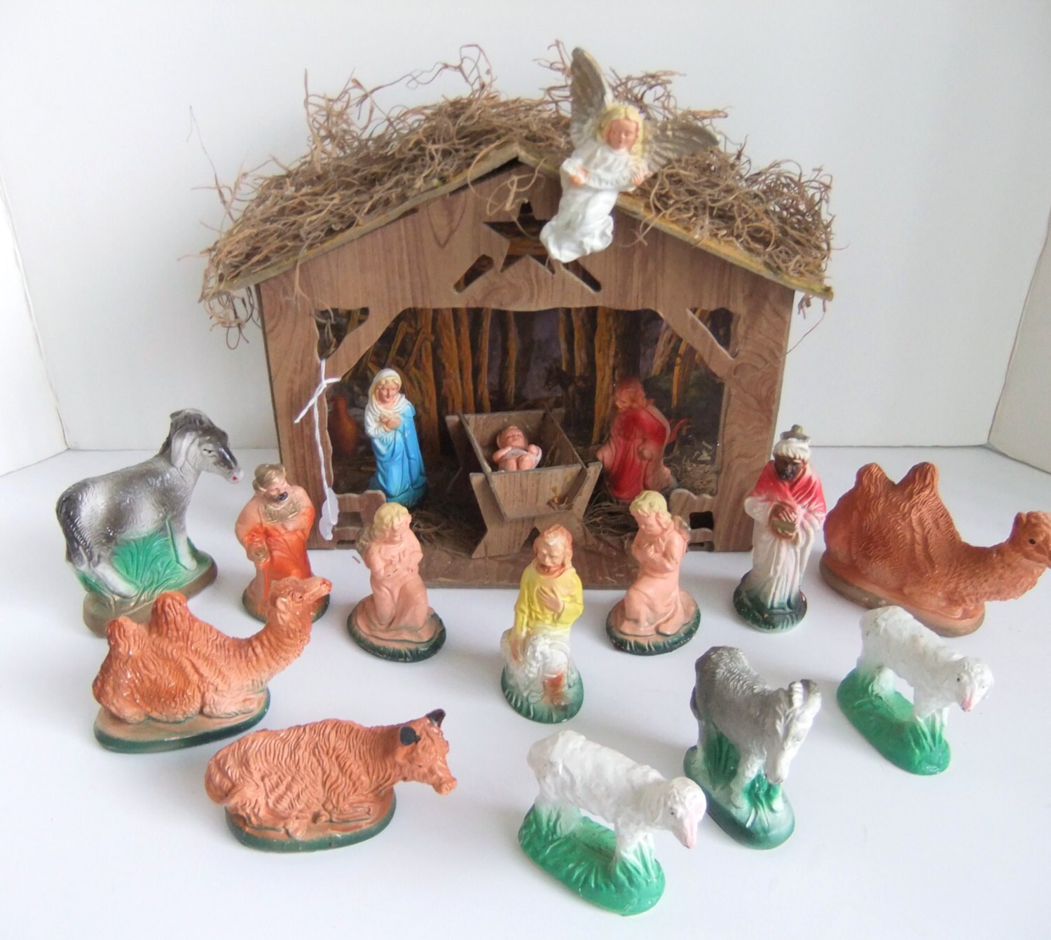 Vintage Nativity Set 16 Piece Figurines 50's Christmas