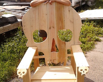 SKULL CHAIR , ADIRONDACK chair, yard furniture, cedar , skeleton 