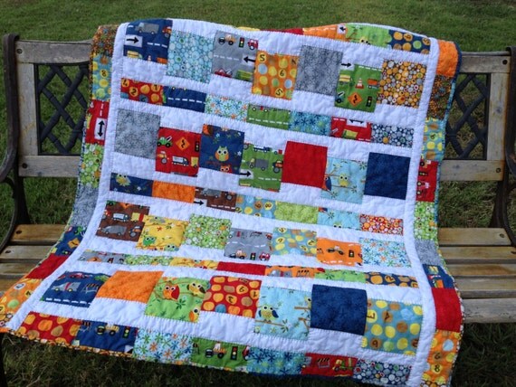 Baby quilt baby boy hand-quilted quilt Ten Little Things