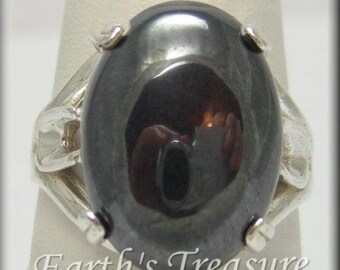 Sterling Silver Mens Ring Hematite Ring Natural Gemstone In Art Deco