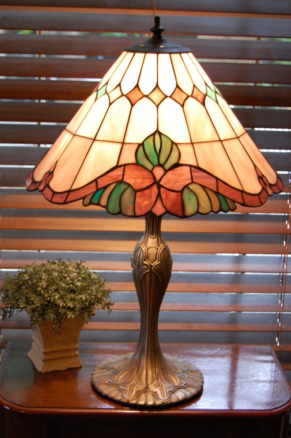 Tiffany Style Stained Glass Table Lamp With Pewter Base