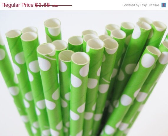 15% off - 25 Lime Green with White Polka Dot Paper Straws - ships less than 24 hours Il_570xn