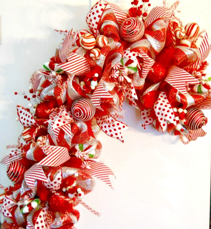 XXL Candy Cane Deco Mesh Wreath