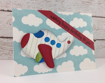 Items similar to Cute Handmade Flying Airplane Birthday Card or ...