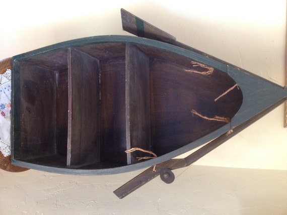 Vintage Wooden Display Book Shelf Shaped like a Row Boat Dark