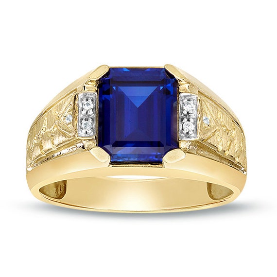 Items similar to Men's 10x8mm Octagon Sapphire Ring In 14K Gold on Etsy