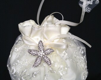 Beach-Themed Bridal Purse, Beach Wedding, Beach Wedding Purse, Lace Bridal Bags, Starfish Bridal Bag