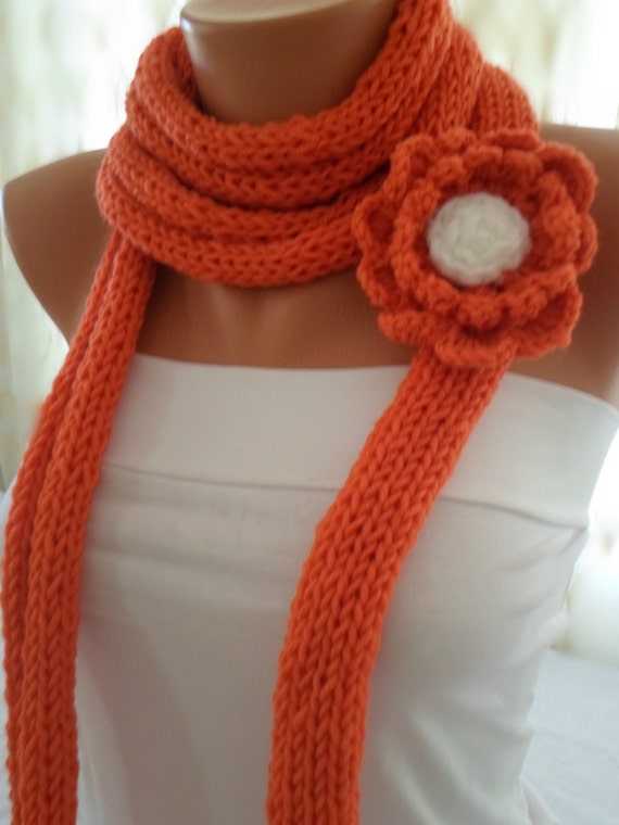 Orange Knit Scarf Womens Accessories Scarf with by Scarf4you