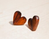 Exotic Handmade Cocobolo Heart Shape Wooden Stud Earrings