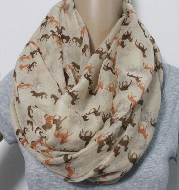 Mint Horse Infinity Scarf Cute Horse Pattern Scarf Soft Fall