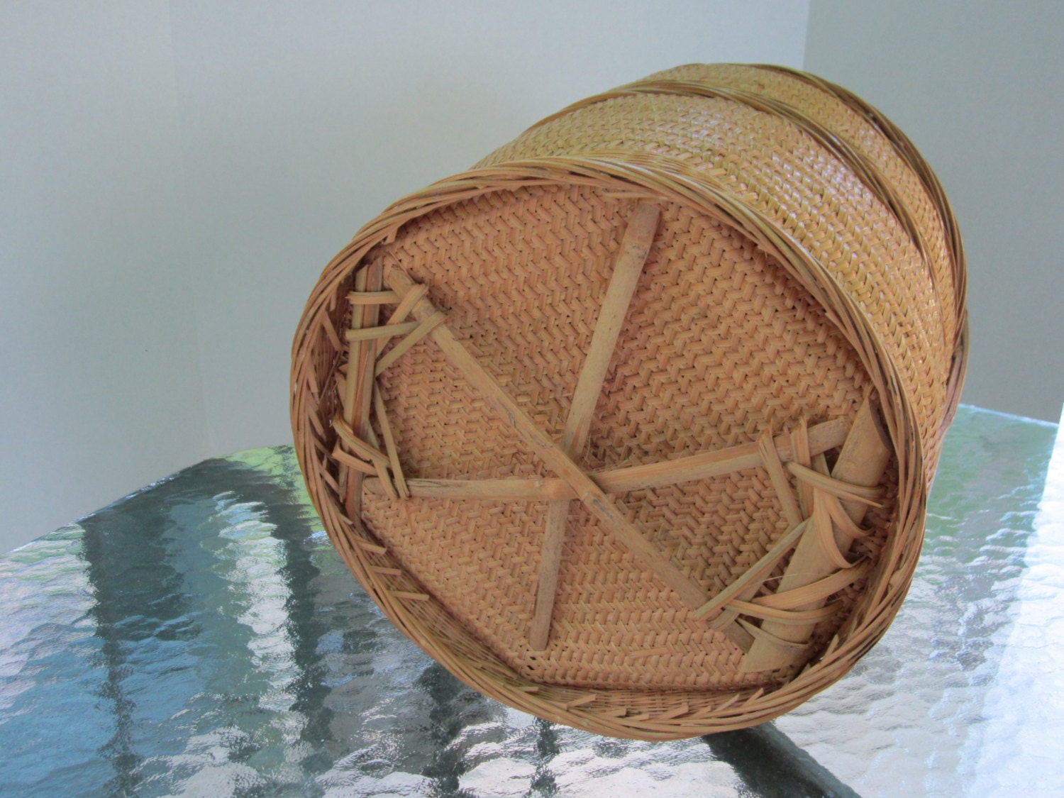 Wicker Baskets Two Large Stackable Baskets with Domed Lid and