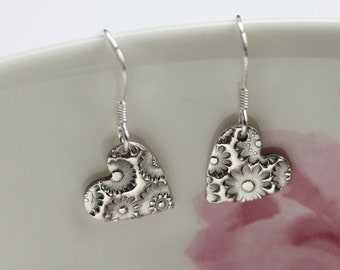 Silver heart earrings, Heart Earrings, Flower Earrings, Silver heart, Small silver earrings, Simple silver earrings, Silver jewelry