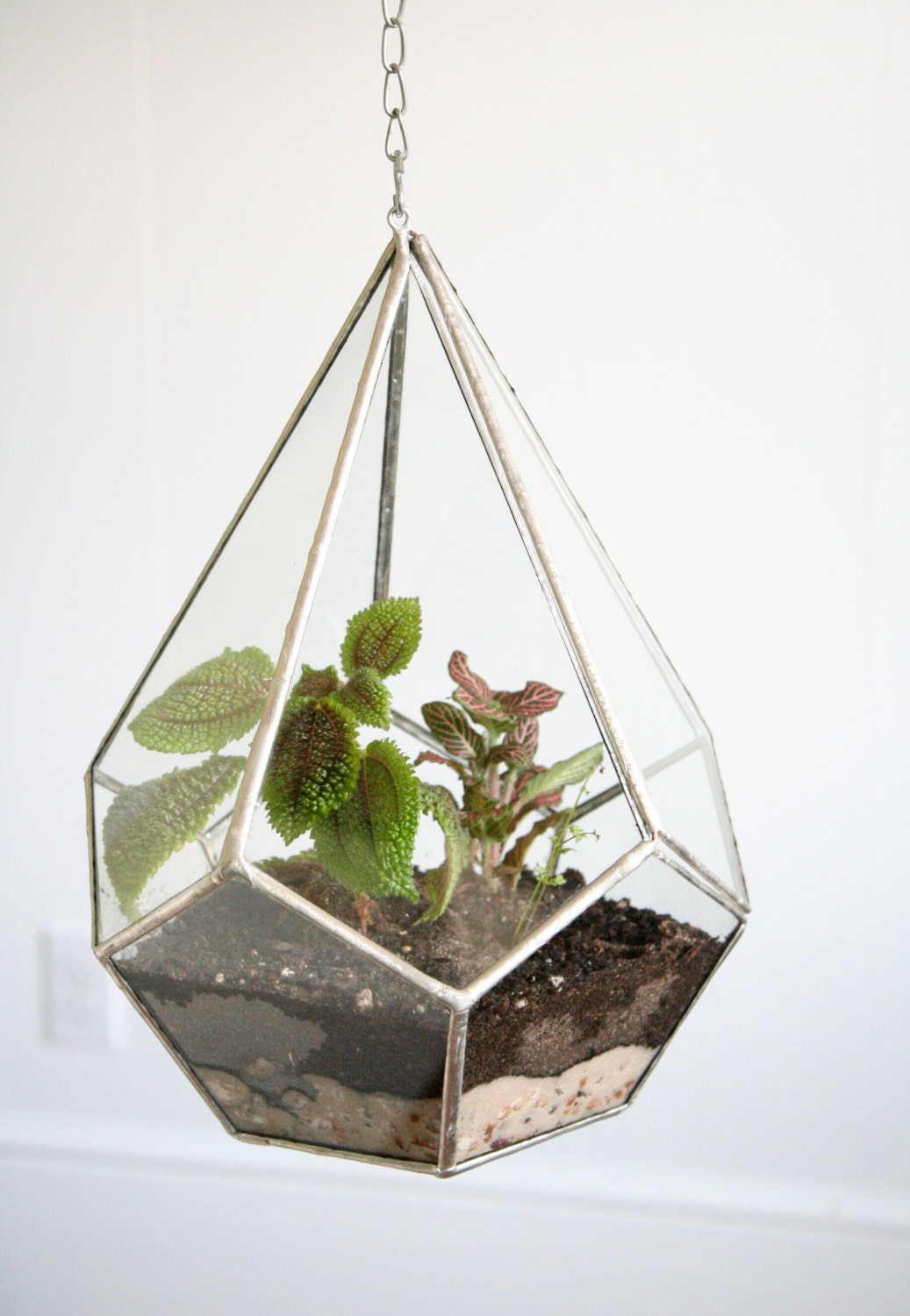 Terrarium Large stained glass hanging terrarium teardrop