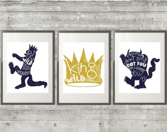 Playroom Art , Nursery Art - Where The Wild Things Are Print - Set of 3 11x14 Prints