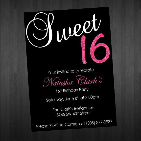 Sweet Sixteen Invitation Glitter Sweet 16 by MemorableImprints