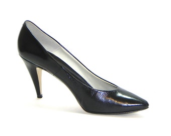 ... 1980s Caressa Shoes Black Leather Heel Pumps Made in Spain Size 9N