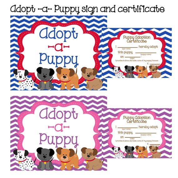 Adopt A Puppy Sign And Certificates