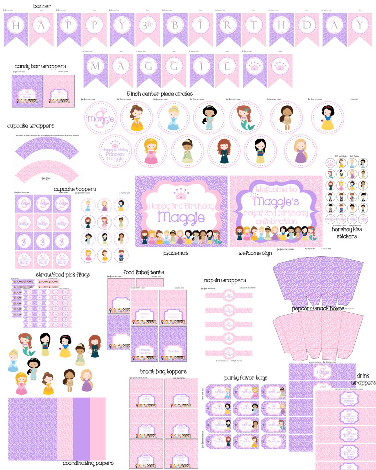 Princess Party Pack printables by FunFiestaPartyDesign on Etsy