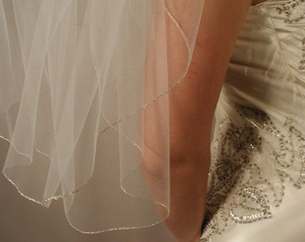 Silver edging Wedding veil. Bridal veil. 30" elbow length wedding veil with silver pencil trimmed.
