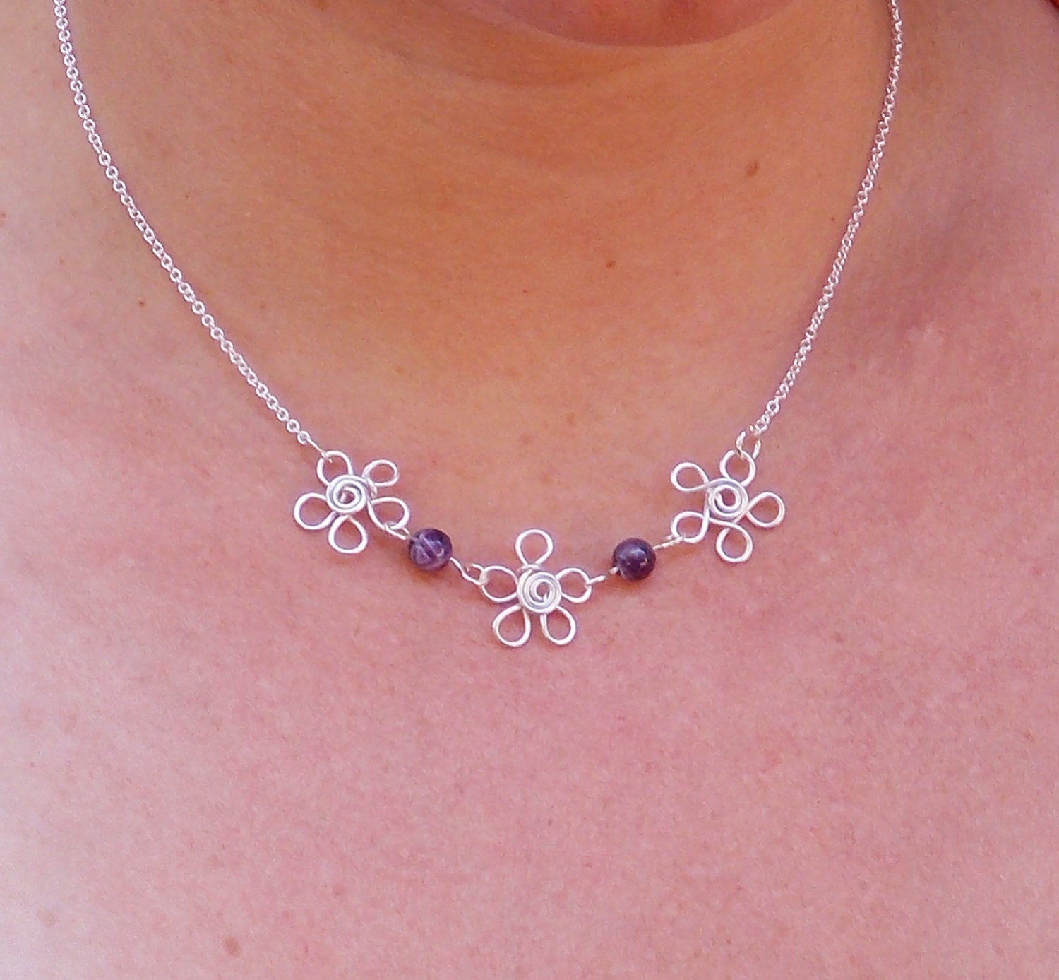 Items similar to Amethyst Daisy Wire Pendant, Wire Flower Necklace on Etsy