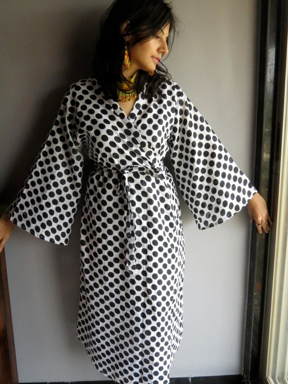 R8 White Black Polka Dots Kimono Crossover By Bridesmaidsrobes